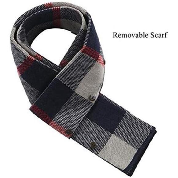 Mens Wool Blend Coat Winter Trench Coat with Detachable Soft Scarf Overcoat - Picture 4 of 8